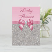 Invitation Baby shower rose argenté de filles de gemmes, (Debout devant)