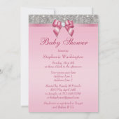 Invitation Baby shower rose argenté de filles de gemmes, (Dos)