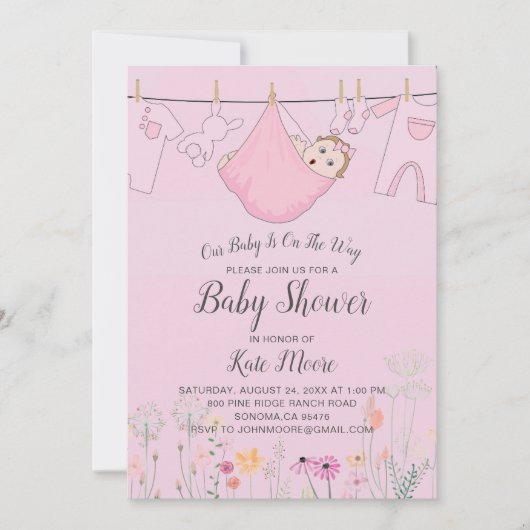 Invitation Baby shower rose | Baby Bundle (Devant)