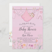 Invitation Baby shower rose | Baby Bundle (Devant / Derrière)