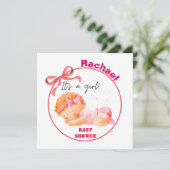 Invitation Baby shower rose, Baby Girl Douche (Debout devant)