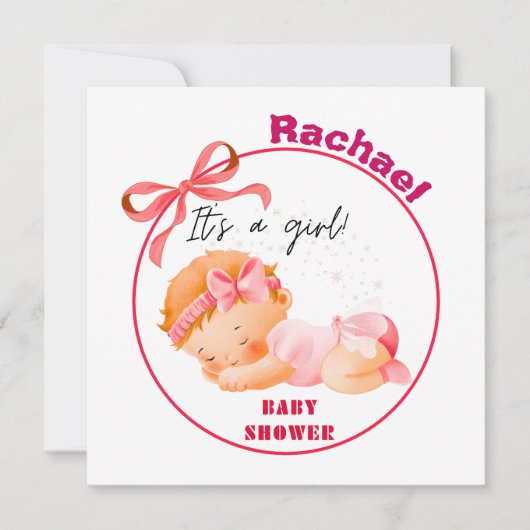 Invitation Baby shower rose, Baby Girl Douche (Devant)