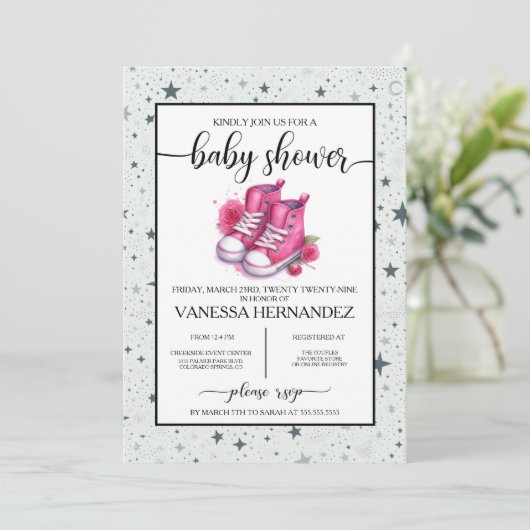 Invitation Baby shower rose Baby High Tops (Debout devant)