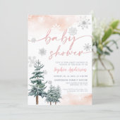Invitation Baby shower rose, Baby shower d'hiver (Debout devant)
