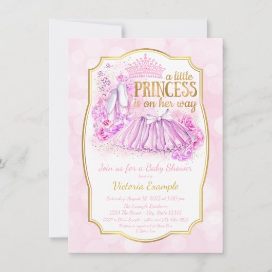 Invitation Baby shower rose Ballerina Princess (Devant)