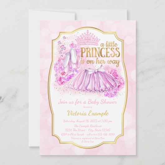 Invitation Baby shower rose Ballerina Princess (Devant)
