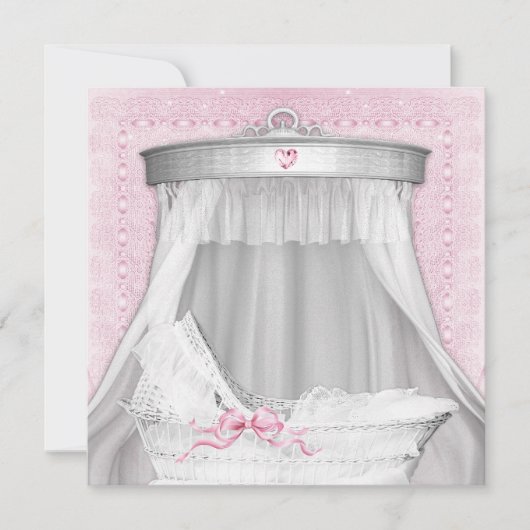 Invitation Baby shower rose Bassinet (Devant)
