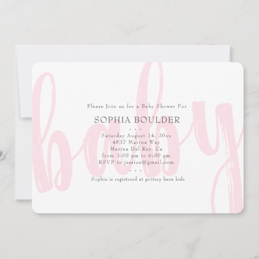 Invitation Baby shower rose bébé (Devant)