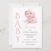 Invitation Baby shower rose bébé fille (Devant)