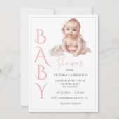 Invitation Baby shower rose bébé fille (Devant)