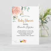 Invitation Baby shower rose bee bee rose fleurie fille (Debout devant)