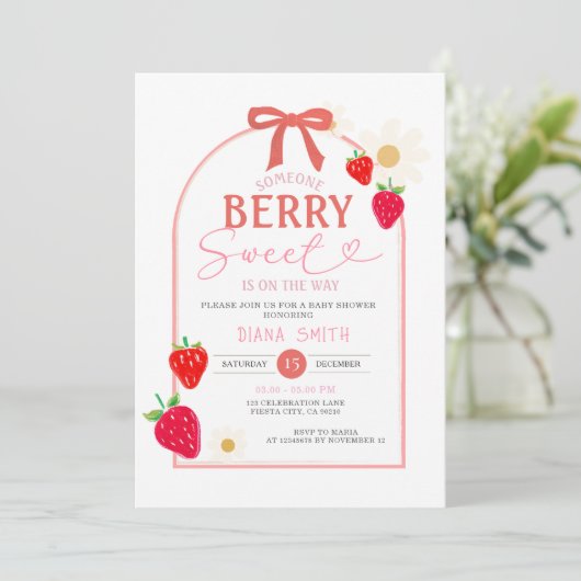 Invitation Baby shower rose Berry doux (Debout devant)