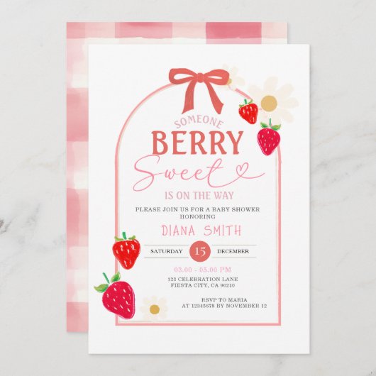 Invitation Baby shower rose Berry doux (Devant / Derrière)