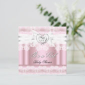 Invitation Baby shower rose blanc dentelle Diamants de la den (Debout devant)