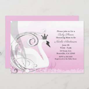 Invitation Baby shower rose blanc gris princesse Swan