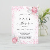 Invitation Baby shower rose blanc parties scintillant fille f (Debout devant)