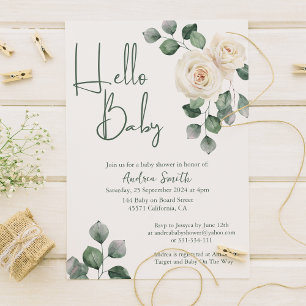 Invitation Baby Shower Rose Blanche et Verte
