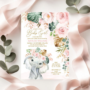 Invitation Baby shower Rose Blush Elephant Sweet Baby Girl 