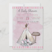 Invitation Baby shower rose Boho Baby Elephant & Tipi (Devant)