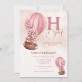 Invitation Baby shower rose Boho de ballon à air chaud (Devant)