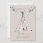 Invitation Baby shower rose Boho Tipi DreamCatcher (Devant)