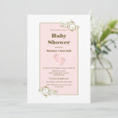 Invitation Baby shower rose bordé d'or (Debout devant)
