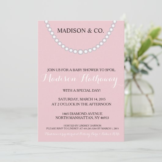Invitation Baby shower rose Bow (Debout devant)