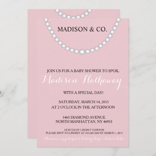 Invitation Baby shower rose Bow (Devant / Derrière)