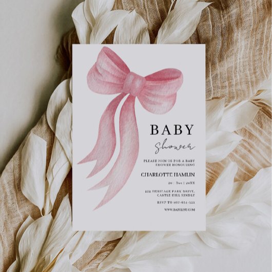 Invitation baby shower rose Bow