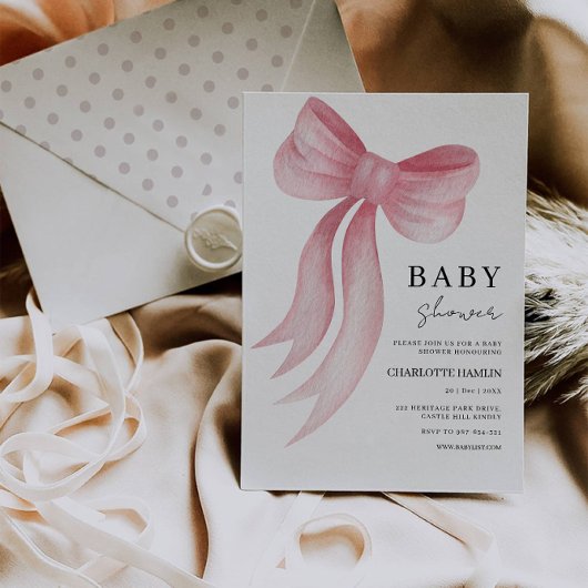 Invitation baby shower rose Bow