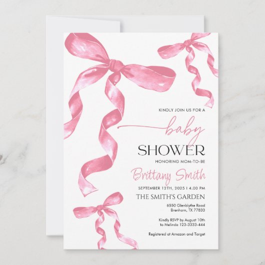 Invitation baby shower rose Bow (Devant)