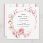 Invitation Baby shower rose bow floral (Devant / Derrière)