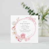 Invitation Baby shower rose bow floral (Debout devant)
