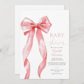 Invitation Baby shower Rose Bow Girl tout en un (Devant / Derrière)