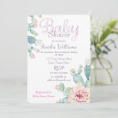 Invitation Baby shower rose cactus pastel Watercolor (Debout devant)