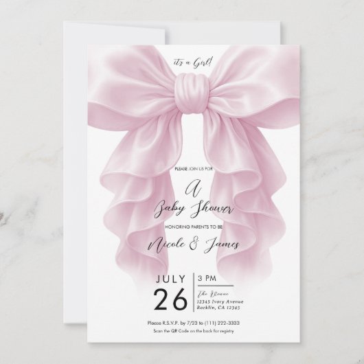 Invitation Baby shower rose Cascade Ruffle Bow Classic (Devant)
