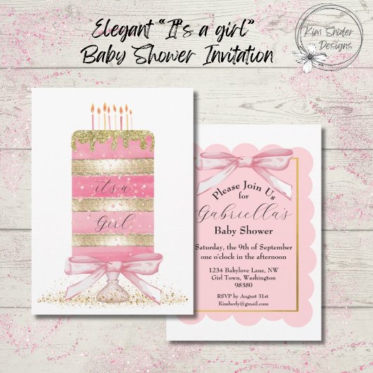 Invitation Baby shower rose "c'est une fille"