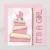 Invitation Baby shower rose "C'est une fille" (Devant / Derrière)