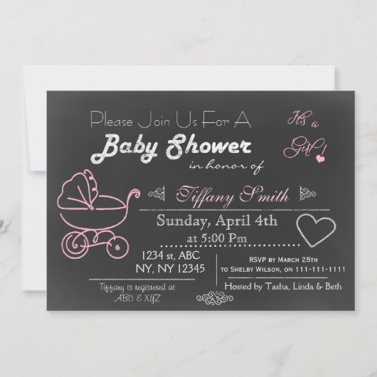 Invitation Baby shower rose Chalkboard (Devant)
