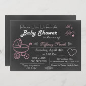 Invitation Baby shower rose Chalkboard (Devant / Derrière)