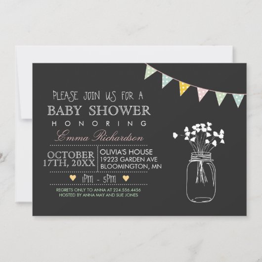 Invitation Baby shower rose Chalkboard moderne (Devant)