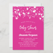 Invitation Baby shower rose chaud étoile blanche fille (Devant)