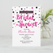 Invitation Baby Shower Rose Chaude Et Noir À Points (Debout devant)