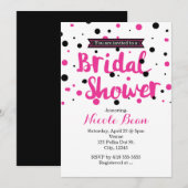 Invitation Baby Shower Rose Chaude Et Noir À Points (Devant / Derrière)