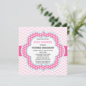 Invitation Baby shower rose Chevron (Debout devant)