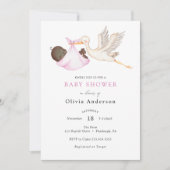 Invitation Baby shower rose cigogne (Devant)