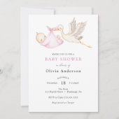 Invitation Baby shower rose cigogne (Devant)