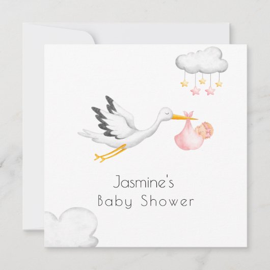 Invitation Baby shower rose cigogne minime (Devant)