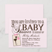 Invitation Baby shower rose cigogne sophistiquée (Devant / Derrière)