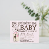 Invitation Baby shower rose cigogne sophistiquée (Debout devant)